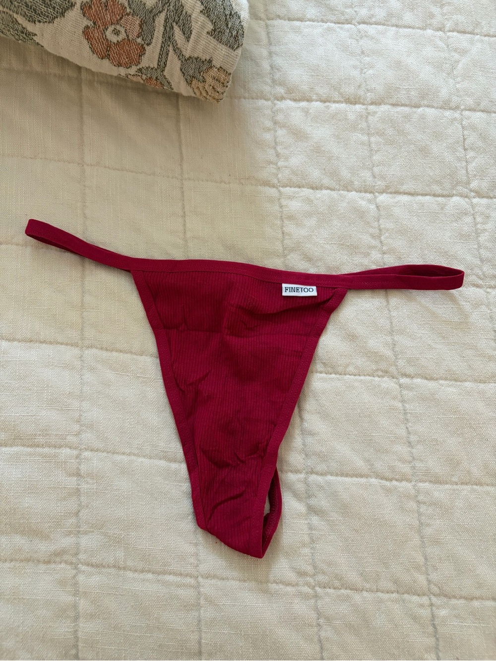 Women's Ribbed Red Thong Panty